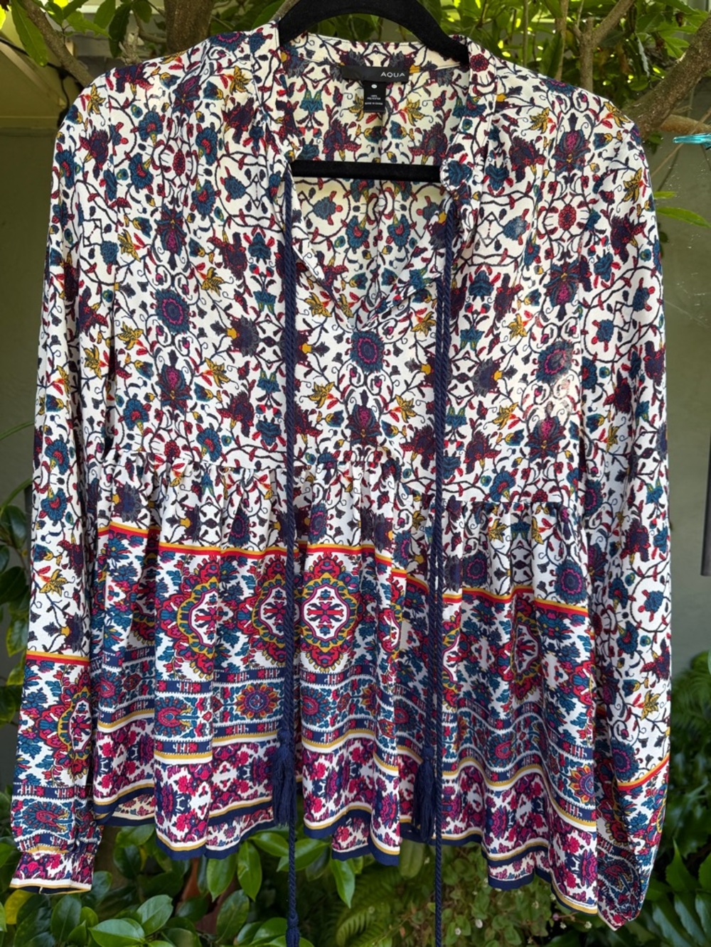 Aqua Multicolor Floral Boho Blouse - White, Navy, Teal, Pink, Yellow